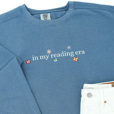 Comfort Colors ® In My Reading Era Embroidered Sweatshirt - Custom Book Lover Shirt - Cute Gifts for Girlfriend - Back To School Gift